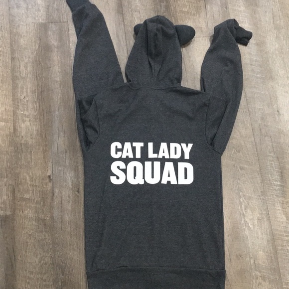 Sweaters - CAT LADY SQUAD eared zip up hoodie w cuffed sleeve